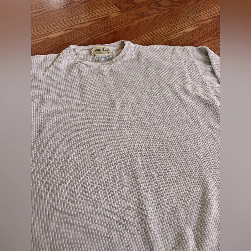 Vintage Eddie Bauer Ribbed Cotton Sweater Grandpa Core Neutral Grunge Mens XS - Picture 2 of 6
